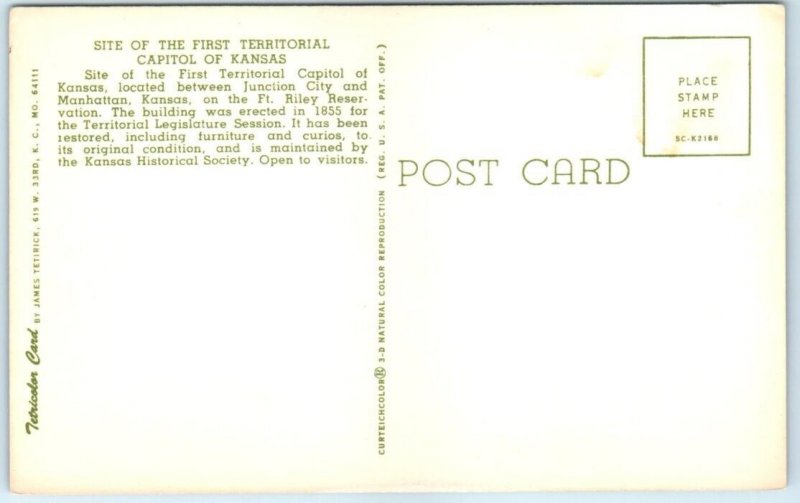 Postcard - Site Of The First Territorial Capitol Of Kansas, Fort Riley - Kansas