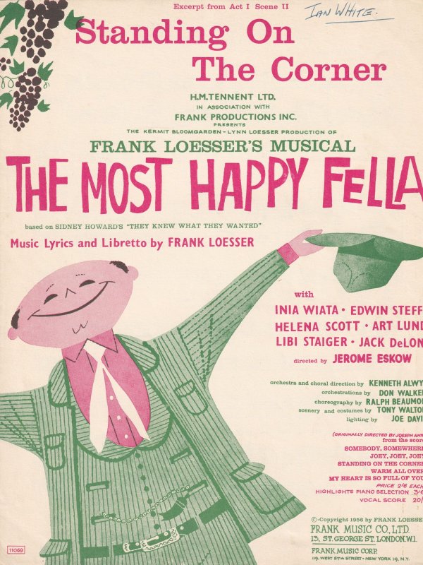 Standing On The Corner The Most Happy Fella 1950s Musical Sheet Music