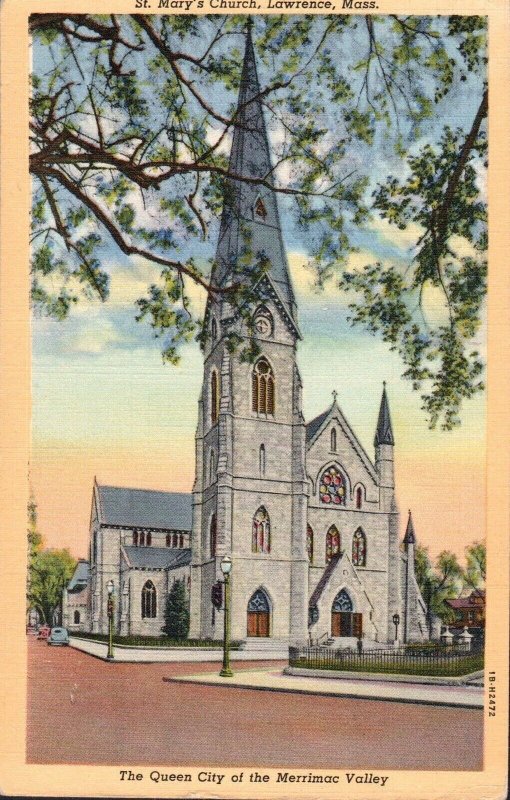 Postcard St Mary's Church, Lawrence, MA Massachusetts Linen Unposted PC12