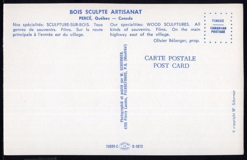 Canada Quebec ~ Bois Sculpte Artisanat PERCE Wood Sculpures - Chrome