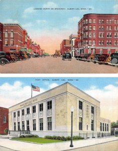 2~Postcards Albert Lea, MN Minnesota BROADWAY STREET SCENE & POST OFFICE ca1940s