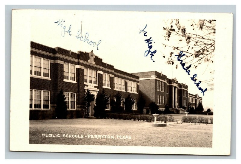Vintage 1940's RPPC Postcard Public School Buildings Perrytown Texas