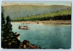 Vancouver Harbor Canada Postcard The First Narrows Entrance Steamer c1910's