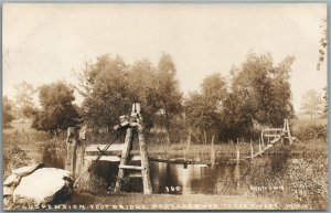 THREE RIVERS MI SUSPENTION FOOT BRIDGE ANTIQUE REAL PHOTO POSTCARD RPPC