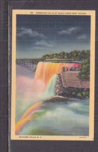 NEW YORK, NIAGARA FALLS, AMERICAN FALLS AT NIGHT, c1940 ppc., unused.