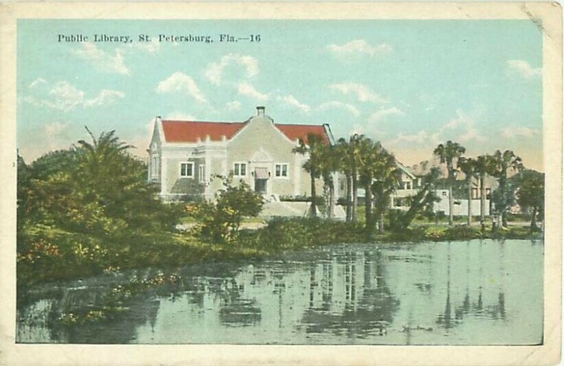 St Petersburg FL Public Library White Border Postcard