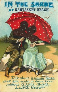 BB London Postcard E 353 Couple Kisses Under Umbrella Shadow Silhouett Nantasket