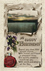 British friendship flowers greetings postcard happy birthday lake scene