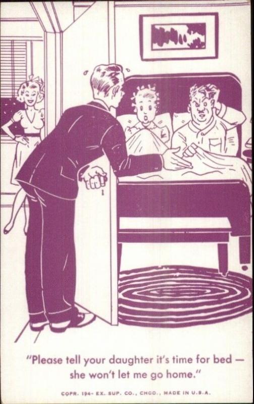 Exhibit Card Comic Man Wants to Go Home Amourous Sexy Girl 1940s