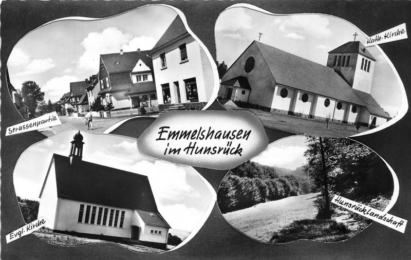Hunsruck Germany~Emmelshausen~Street-Churches~4 Views~RPPC-Postcard