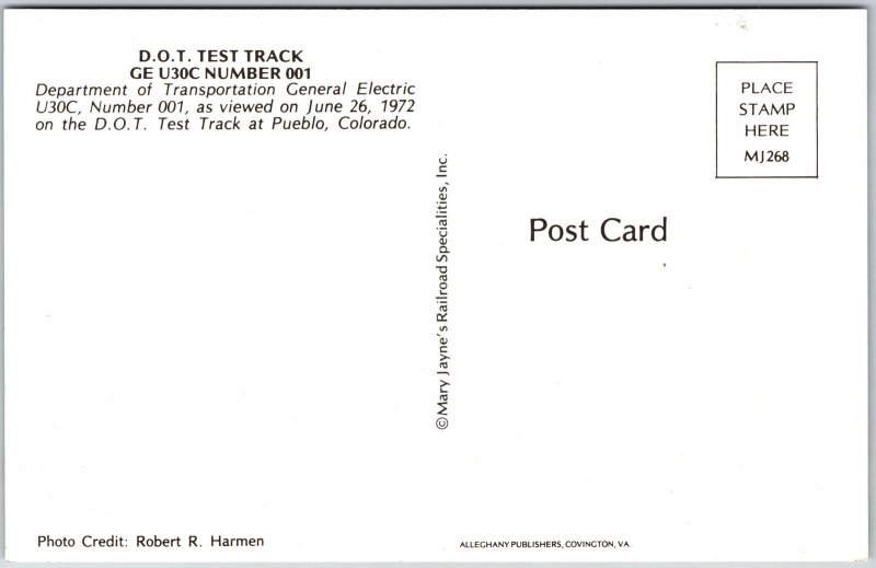 D. O. T. Test Track General Electric U30C Number 001 Pueblo Colorado Postcard