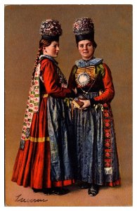 Antique Pretty Ladies wearing Processional Costumes, Freiburg, Germany Postcard