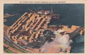Cargo Ship Ocean Vessel Loading Lumber In The Pacific Northwest Seattle Washi...
