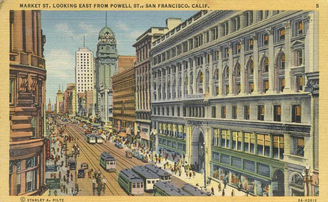 Market Street from Powell - San Francisco CA, California - Linen