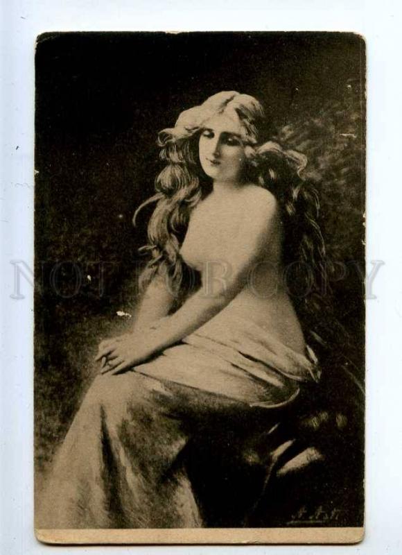 233596 NUDE Woman Long Hair By Angelo ASTI vintage Russian PC