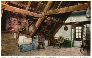 Vintage Postcard 1920's The Attic House Of The Seven Gables Salem Massachusetts