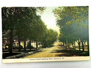 Harvard IL-Illinois, Church Street Looking East, Tree Lined, Vintage Postcard