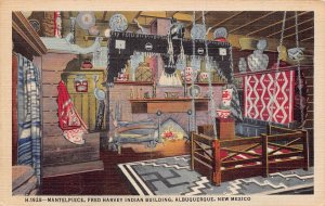 ALBUQUERQUE NEW MEXICO~MANTELPIECE-NATIVE AMERICAN~FRED HARVEY BUILDING POSTCARD