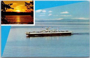 M.V. Valcour Scenic Ferry Crossing North America Lake Champlain Sunset Postcard