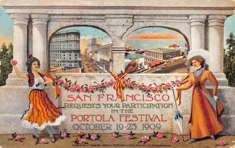 San Francisco California 1909 Portola Festival Ladies with Flowers PC AA77597