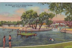 Florida Tampa Beach and Pool At Sulphur Springs Curteich