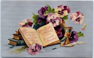 Postcard - Greeting Card with Message - Books and Flowers Art Print
