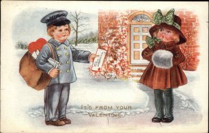 Whitney Valentine Little Boy Delivery Boy Mailman Postal Worker Vintage Postcard
