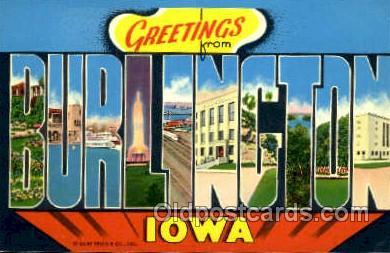 Greetings From Burlington, Iowa, USA Large Letter Town Unused 