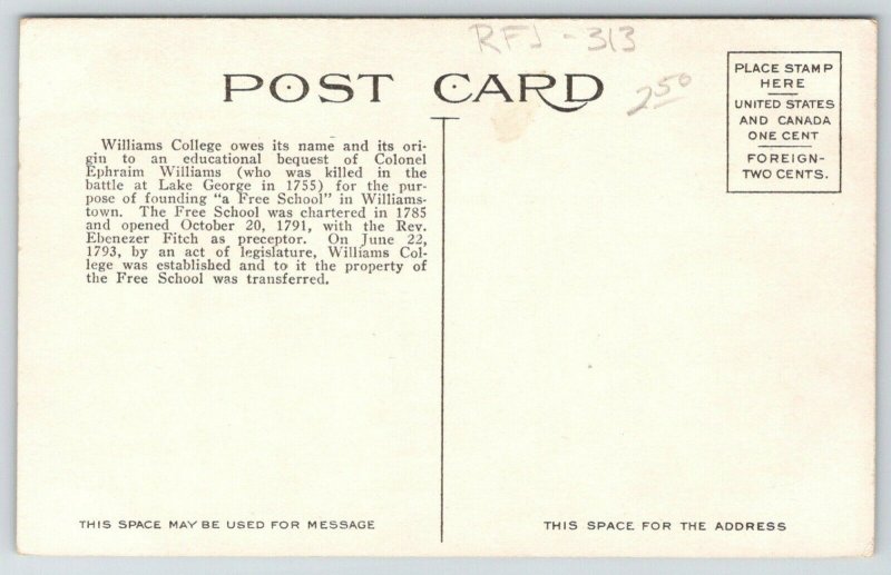 Williamstown Massachusetts~Williams College~West College~c1910 Postcard 
