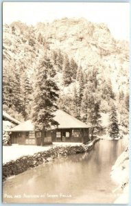 RPPC  CHEYENNE CANON, CO  Pool & Pavilion at SEVEN FALLS c1940s Sanborn Postcard