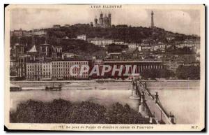 Postcard Old Bridge Lyon Courthouse and hill Fourviere