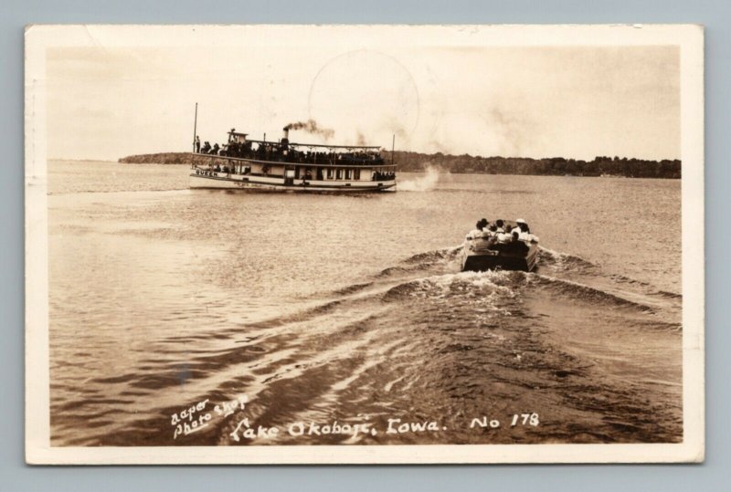 Lake Okoboji Queen Ship Boat Ferry Steamboat Iowa RPPC Photo Postcard