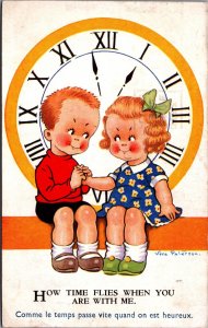 How Times Flies When You Are With Me Signed Vera Paterson Boy Girl Postcard C071