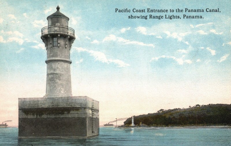 Vintage Postcard 1910's Pacific Coast Entrance to Panama Canal Range Lights