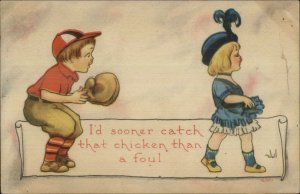 Baseball Cute Kids Comic Boy Catcher - Bernhardt Wall c1915 Postcard
