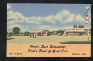 MARION ARKANSAS HECK'S ESSO GAS STATION RESTAURANT LINEN ADVERTISING POSTCARD