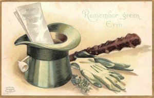 ST. PATRICK'S DAY HOLIDAY IRELAND HAT PIPE GLOVES EMBOSSED POSTCARD (c.1910) 411 