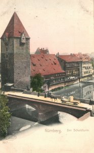 Germany, Nuremberg The Schuldturm Bridge Houses Structure Vintage Postcard c1900