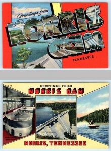2 Large Letter Linens NORRIS DAM, Tennessee TN ~ Kropp, Curteich 1940s Postcards