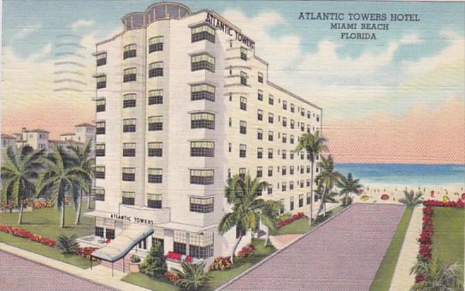 Florida Miami Beach Atlantic Towers Hotel 1950 Curteich