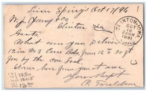 1891 WJ Young and Co. Deliver Lime Springs Iowa IA Clinton IA Postal Card