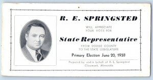 Claremont MN Postcard R E Springsted State Representative Political Inkblotter