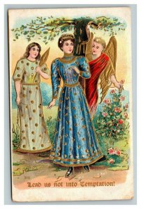 Vintage 1909 Religious Postcard Woman Tempted by Devil an Angel Watches Over