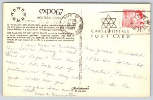 Montreal Canada~Expo67~US Pavilion~Geodesic Skybreak Bubble~Vintage Postcard