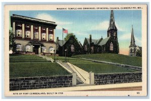 1950 Masonic Temple And Emmanuel Episcopal Church Cumberland MD Posted Postcard 