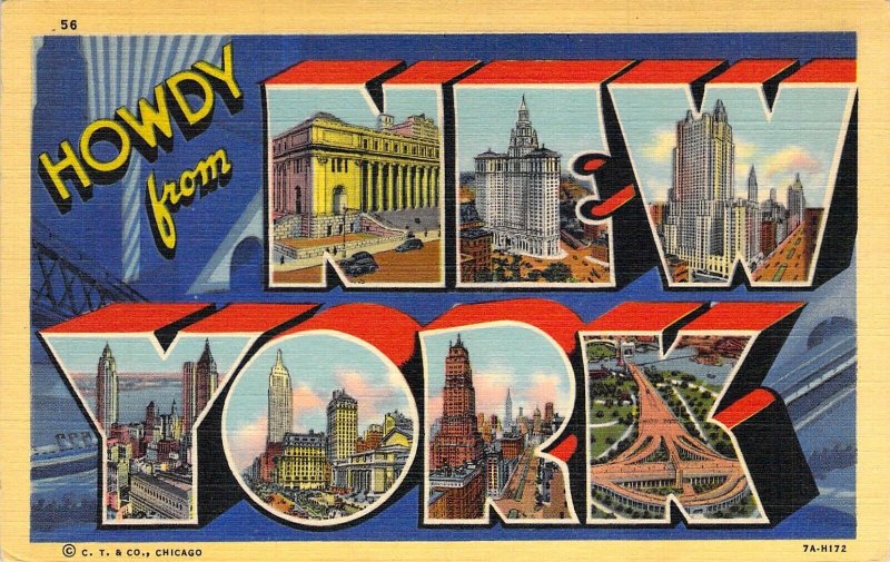 Beautiful Linen Large Letter, New York City, NY, CT PublOld Postcard