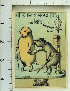 1870's Anthropomorphic Pig Lard E.H. Myers & Co Pork & Beef Packers Card F103