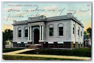 Cherokee Iowa IA Postcard Public Library Building Exterior Scene c1910s Antique