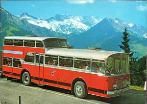 A Swiss Tour Bus, with the Alps as a Backdrop Postcard