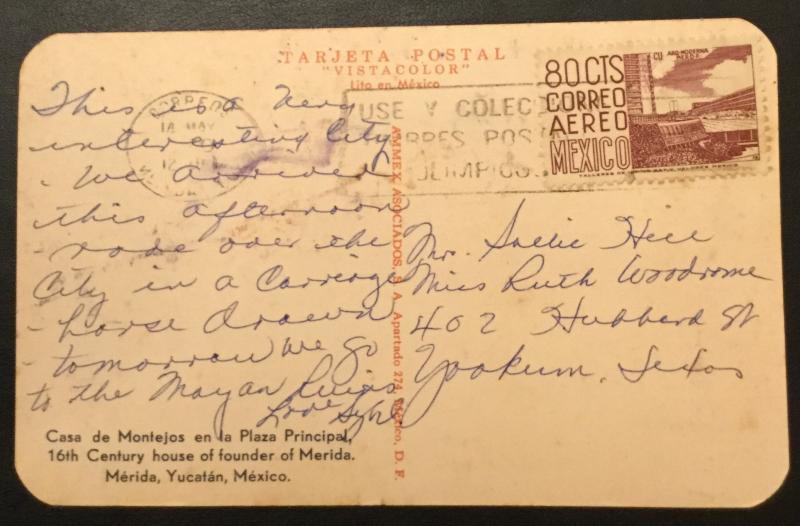 Postcard Used Casa de Montejos en la Plaza Principal Yucatan Mexico LB